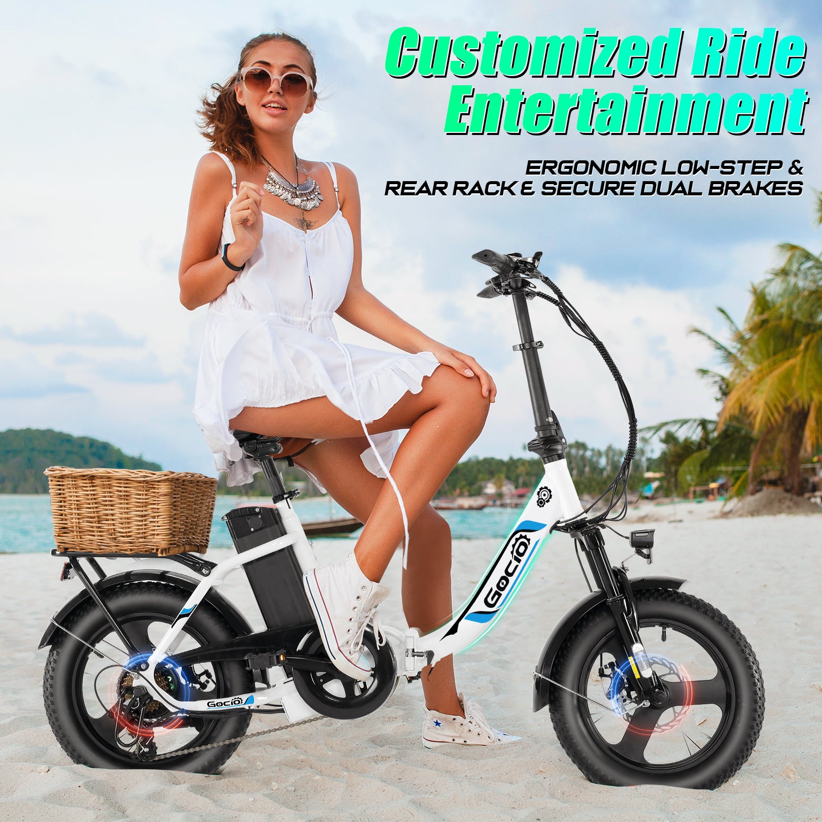 Gocio Electric Bike 3.0 Fat Tire Foldable Ebike, 48V 374.4Wh Battery, Peak 700W Folding Electric Bike, Lockable Suspension Fork, LCD, 16" One-Piece Tire Electric Bicycles for Women Adults UL2849 - GOCIO