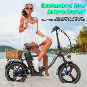 Gocio Electric Bike 3.0 Fat Tire Foldable Ebike, 48V 374.4Wh Battery, Peak 700W Folding Electric Bike, Lockable Suspension Fork, LCD, 16" One-Piece Tire Electric Bicycles for Women Adults UL2849 - GOCIO