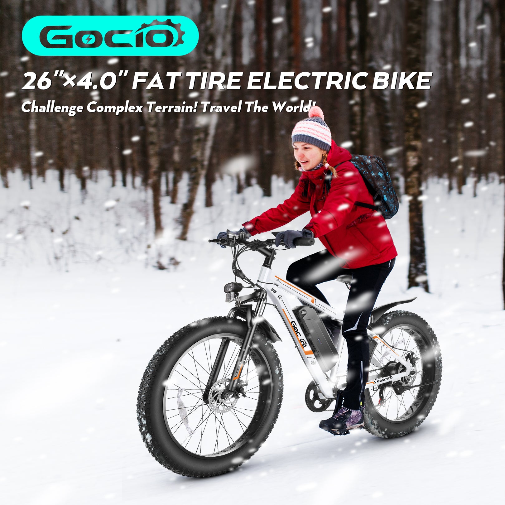 Gocio 26" 4.0 Fat Tire Electric Bike for Adults, 500W Adults E Bike, 48V 13Ah Battery, Max 22Mph Electric Mountain Bike Beach Bicycle Snow Bike Ebike for Men, Professional 7-Speed UL2849