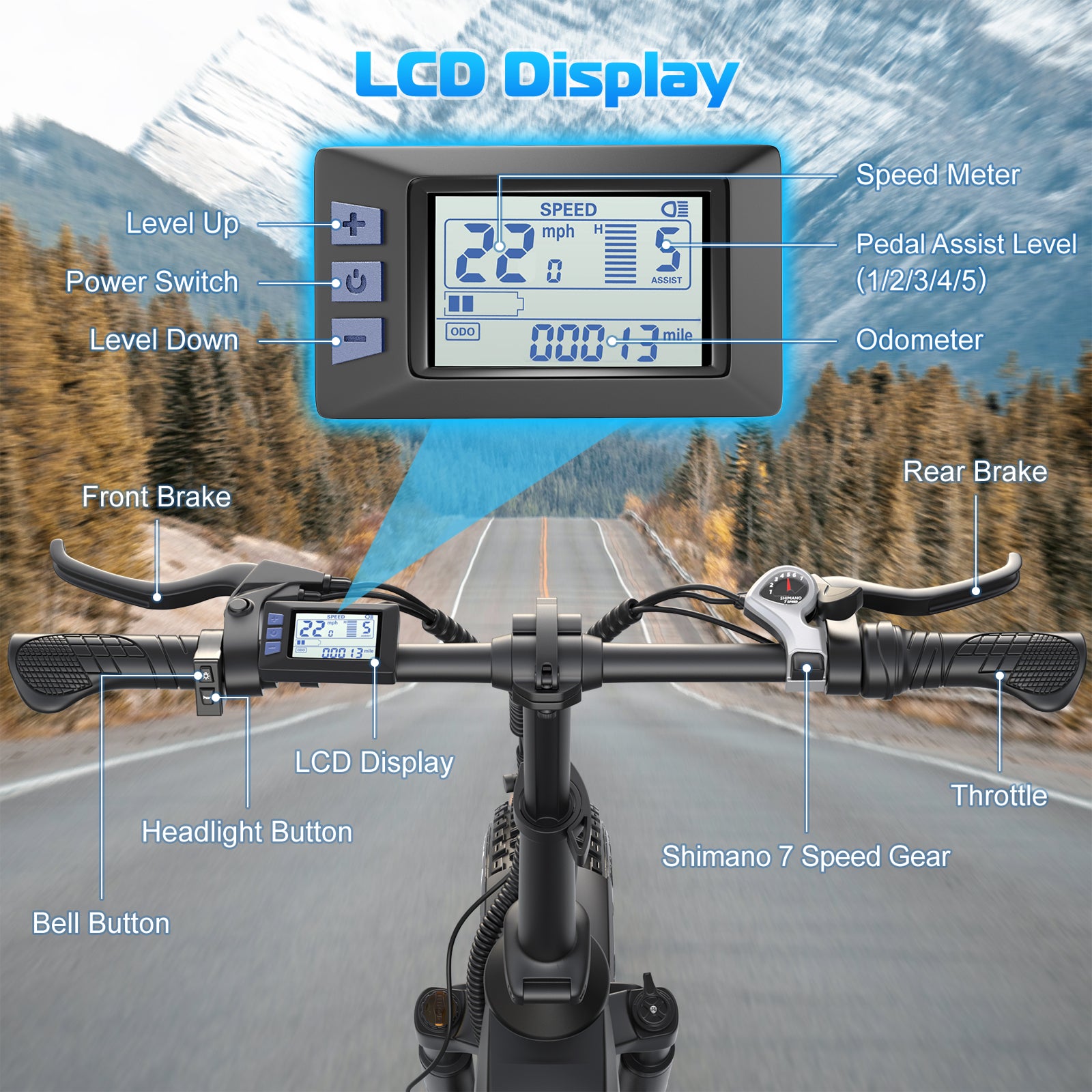 Gocio Electric Bike for Adults, Peak 1025W Mountain E Bike, 48V 13AH Removable Lithium-Ion Battery Ebikes, 20"x4.0" Fat Tire Electric Bicycles, 3A Fast Charge, up to 60 Miles Man Woman UL2849