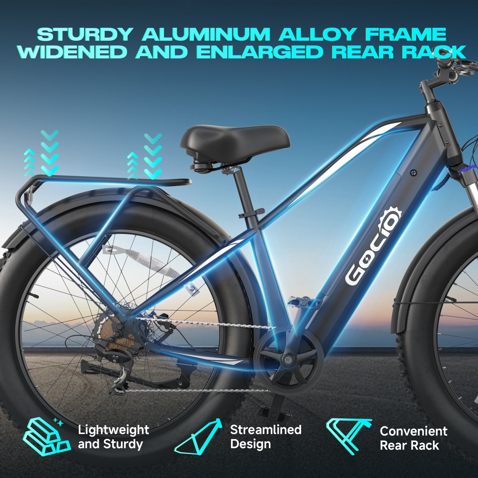 Bicicleta eléctrica de montaña Gocio Peak de 1000 W, 26" x 4.0", neumáticos anchos, batería de 48 V y 15 Ah, 45 km/h, para adultos, con luz trasera y modo crucero, ideal para todoterreno, arena y nieve, UL2849