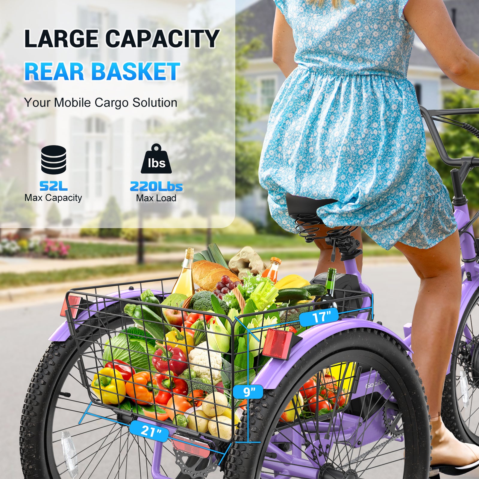 Gocio Electric Tricycle for Adults, Peak 500W Motor Electric Trike 48V 10.4AH UL2849 Battery, Cargo Motorized Tricycle, Shimano 7 Gears 3-Wheel Electric Bike for Adults & Seniors
