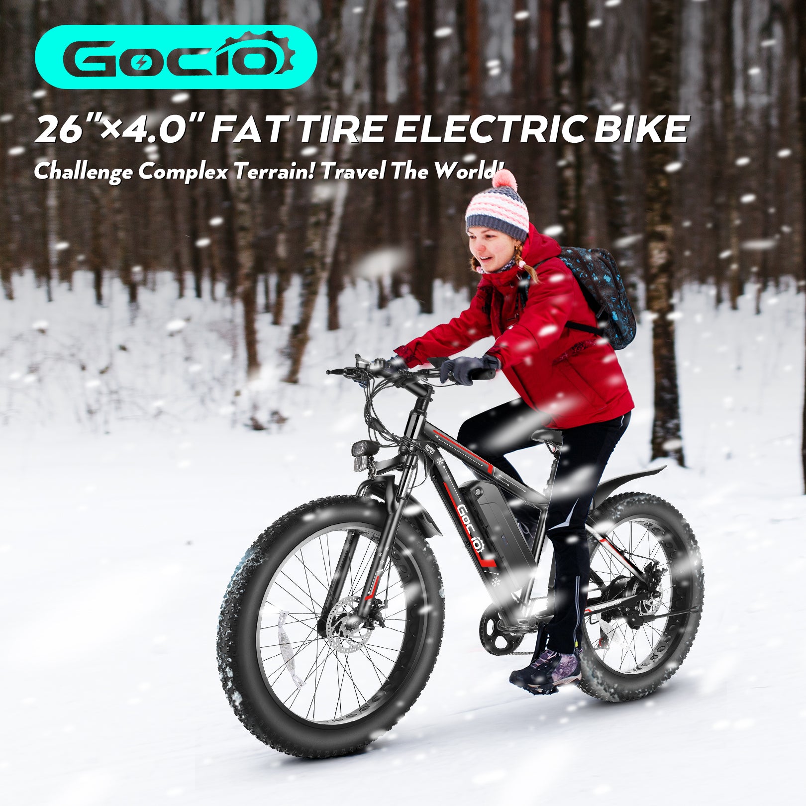 Gocio 26" 4.0 Fat Tire Electric Bike for Adults, 500W Adults E Bike, 48V 13Ah Battery, Max 22Mph Electric Mountain Bike Beach Bicycle Snow Bike Ebike for Men, Professional 7-Speed UL2849 - GOCIO