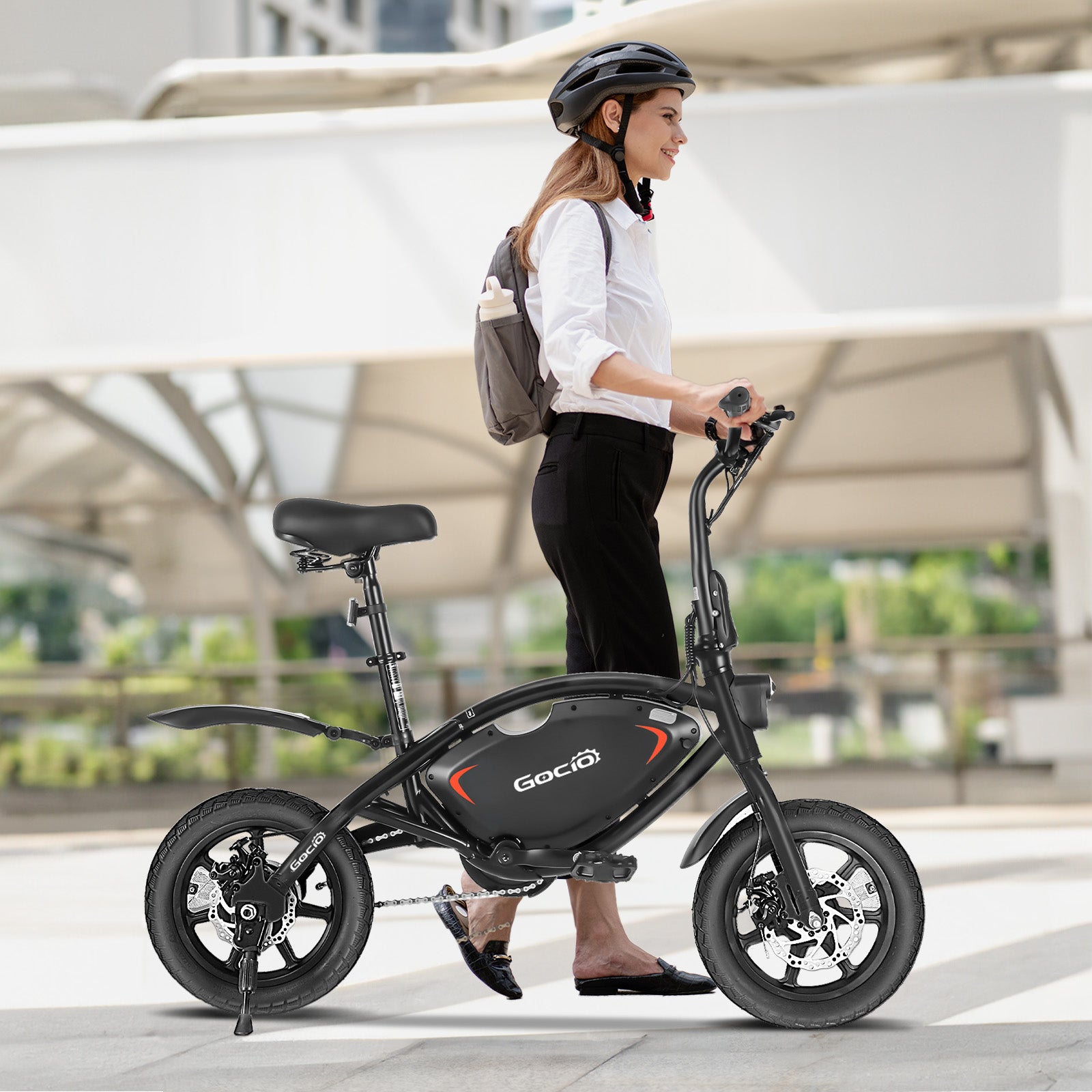 Gocio 14" Foldable Electric Bike, 375Wh 48V Electric Bicycles for Adults Women Teens, Peak 500W City Commuter Cruiser Ebikes, LED Display, E bike One-Piece Tire with 5 Riding Modes UL2849