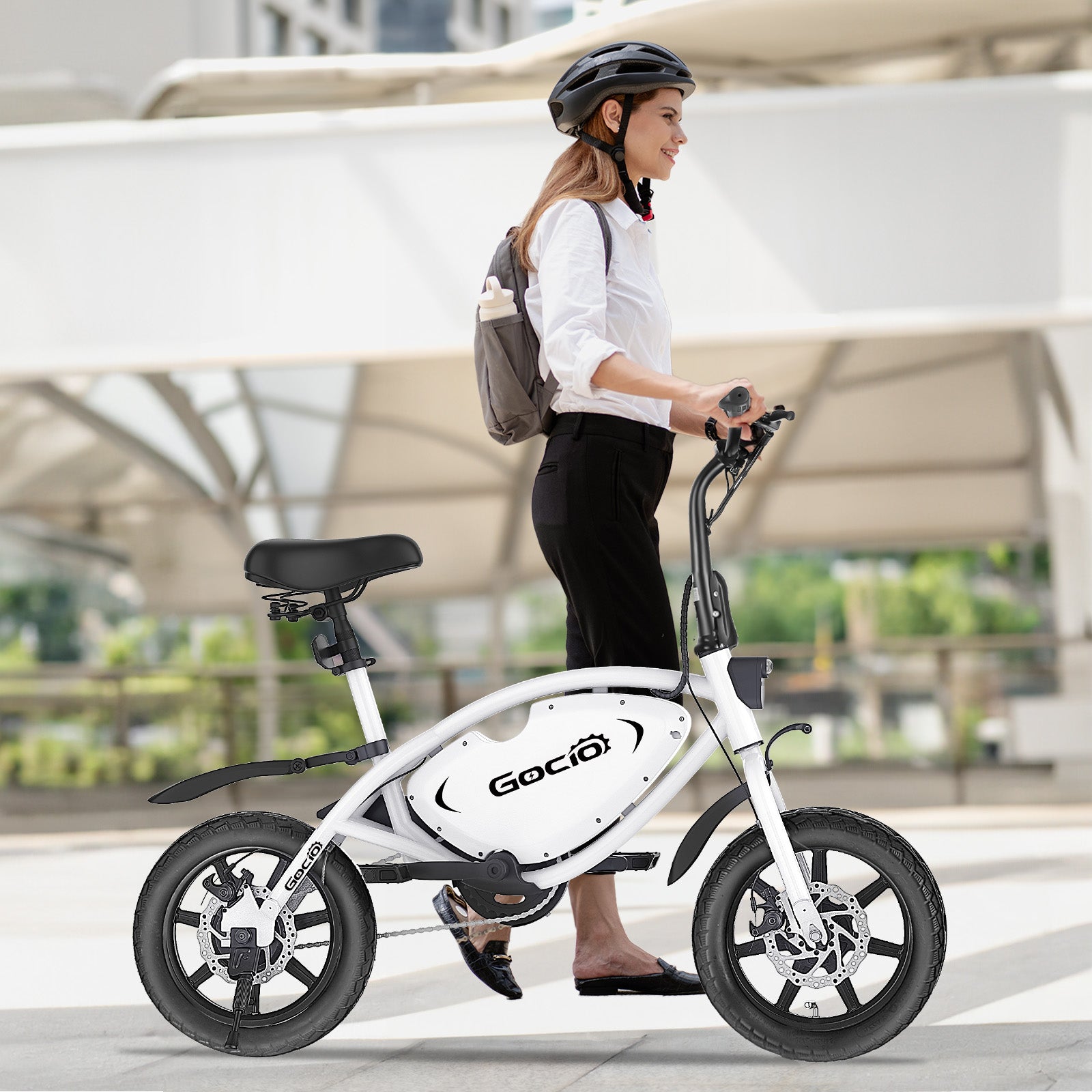 Gocio 14" Foldable Electric Bike, 375Wh 48V Electric Bicycles for Adults Women Teens, Peak 500W City Commuter Cruiser Ebikes, LED Display, E bike One-Piece Tire with 5 Riding Modes UL2849