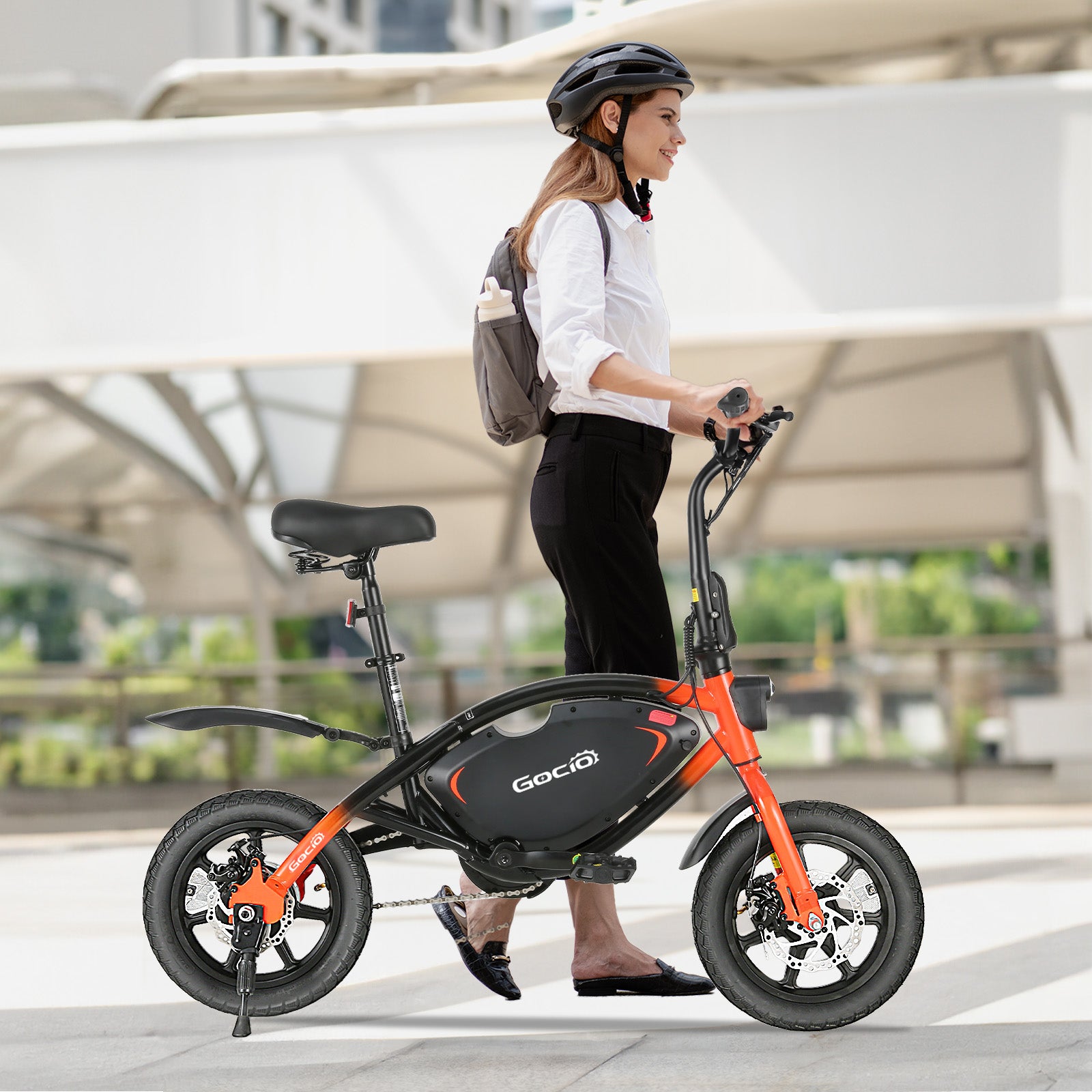 Gocio 14" Foldable Electric Bike, 375Wh 48V Electric Bicycles for Adults Women Teens, Peak 500W City Commuter Cruiser Ebikes, LED Display, E bike One-Piece Tire with 5 Riding Modes UL2849