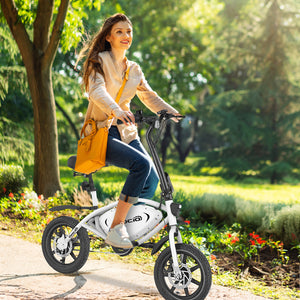 Gocio 14" Foldable Electric Bike, 375Wh 48V Electric Bicycles for Adults Women Teens, Peak 500W City Commuter Cruiser Ebikes, LED Display, E bike One-Piece Tire with 5 Riding Modes UL2849 - GOCIO