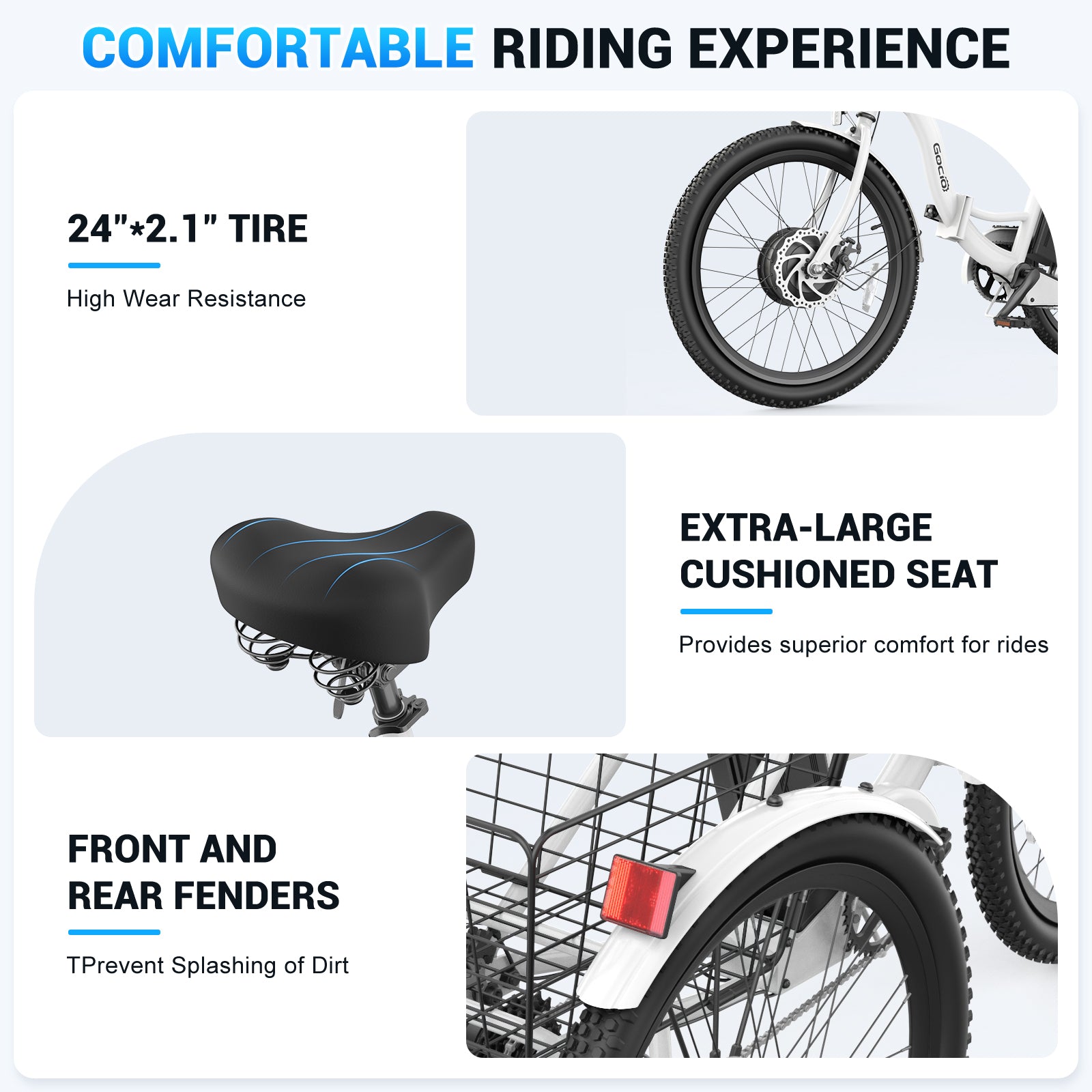Gocio Electric Tricycle for Adults, Peak 500W Motor Electric Trike 48V 10.4AH UL2849 Battery, Cargo Motorized Tricycle, Shimano 7 Gears 3-Wheel Electric Bike for Adults & Seniors