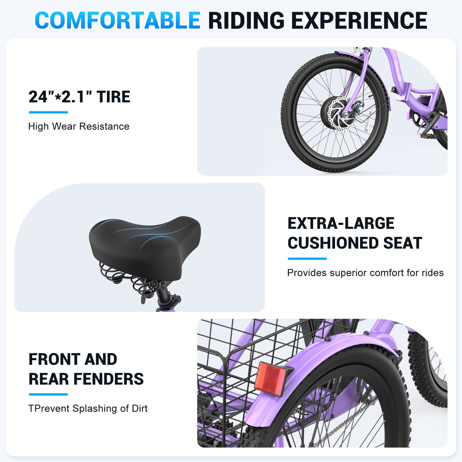 Gocio Electric Tricycle for Adults, Peak 500W Motor Electric Trike 48V 10.4AH UL2849 Battery, Cargo Motorized Tricycle, Shimano 7 Gears 3-Wheel Electric Bike for Adults & Seniors