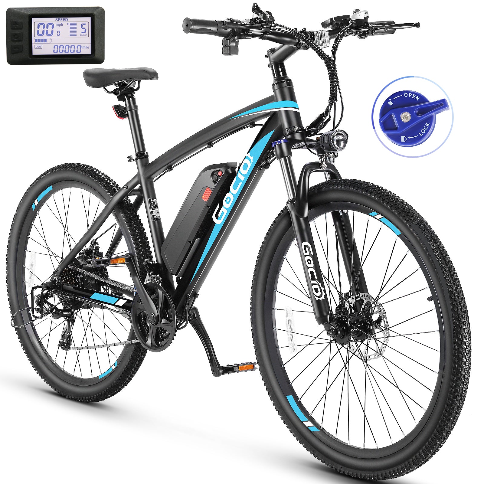 Gocio 27.5" Electric Bike, Peak 750W Electric Bike for Adults, 22mph Electric Mountain Bicycles, 48V 10.4Ah Battery Ebike UL 2849, Aluminum Alloy, Lockable Suspension Fork, Shimano 21 Speed - GOCIO