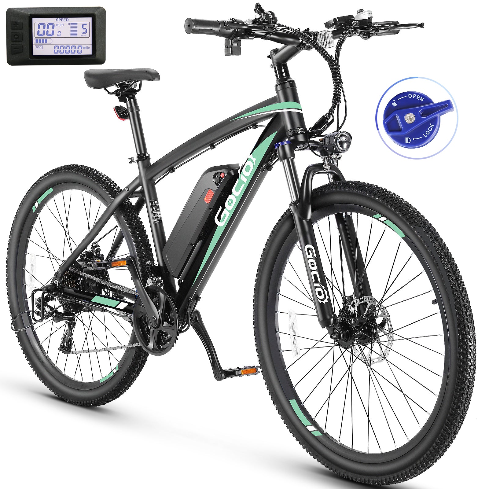 Gocio 27.5" Electric Bike, Peak 750W Electric Bike for Adults, 22mph Electric Mountain Bicycles, 48V 10.4Ah Battery Ebike UL 2849, Aluminum Alloy, Lockable Suspension Fork, Shimano 21 Speed - GOCIO