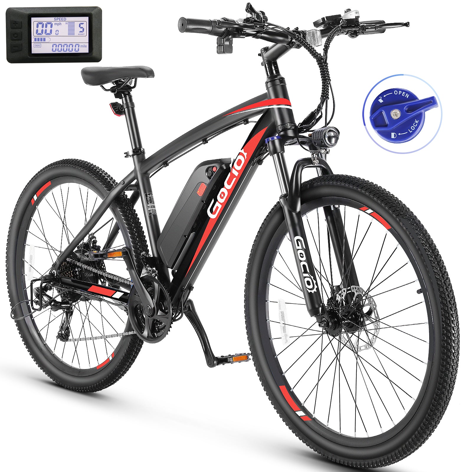 Gocio 27.5" Electric Bike, Peak 750W Electric Bike for Adults, 22mph Electric Mountain Bicycles, 48V 10.4Ah Battery Ebike UL 2849, Aluminum Alloy, Lockable Suspension Fork, Shimano 21 Speed - GOCIO