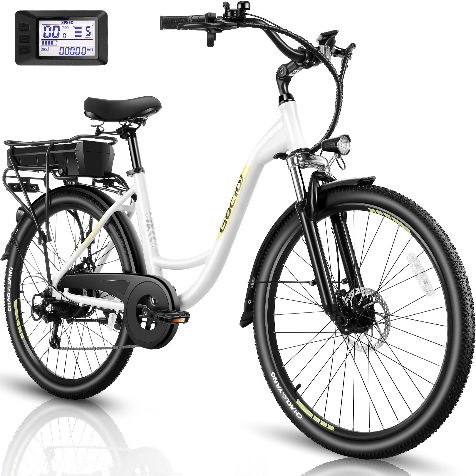 Gocio 26" Peak 700W Low Frame Electric Bike for Adults, Long-Lasting 48V 10.4Ah Battery, LCD Display, 5 Riding Modes, Headlight and Taillight, 7 Speeds Commuter Women Ebike, City Cruiser Ebike, Black