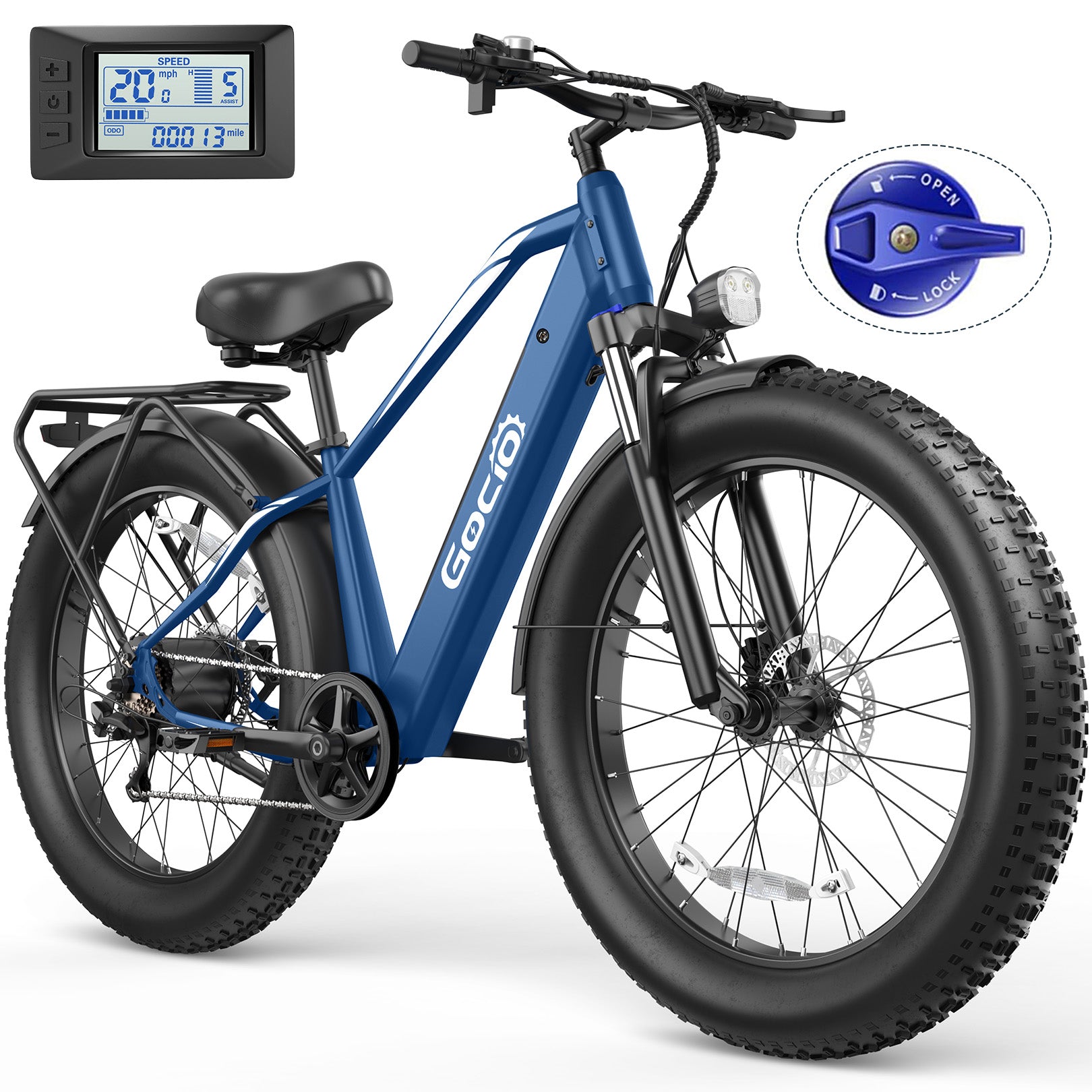 Gocio Peak 1000W Electric Mountain Bike, 26" x 4.0" Fat Tire Electric Bike, 48V 15Ah Battery, 28MPH Adult Electric Bicycle with Taillight, Control Cruise Mode, Ebike for Off Road, Sand, Snow, UL2849 - GOCIO