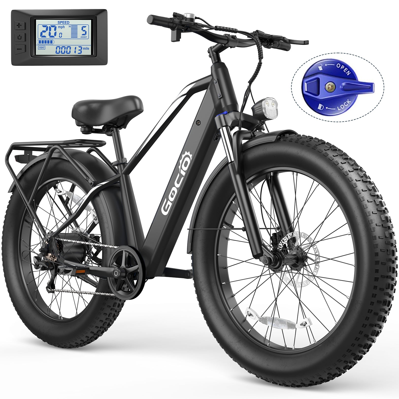 Bicicleta eléctrica de montaña Gocio Peak de 1000 W, 26" x 4.0", neumáticos anchos, batería de 48 V y 15 Ah, 45 km/h, para adultos, con luz trasera y modo crucero, ideal para todoterreno, arena y nieve, UL2849