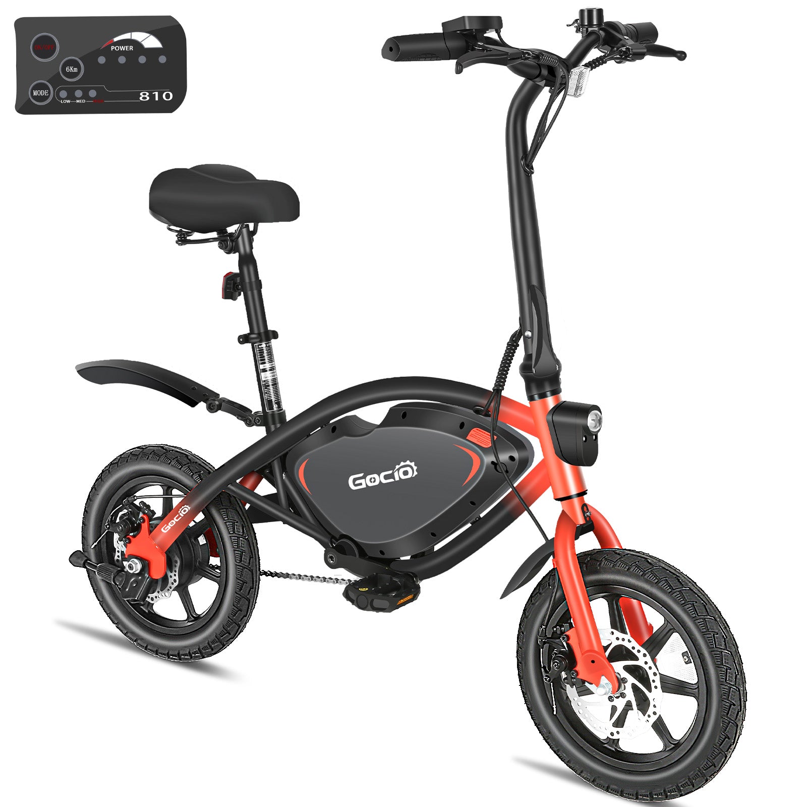 Gocio 14" Foldable Electric Bike, 375Wh 48V Electric Bicycles for Adults Women Teens, Peak 500W City Commuter Cruiser Ebikes, LED Display, E bike One-Piece Tire with 5 Riding Modes UL2849