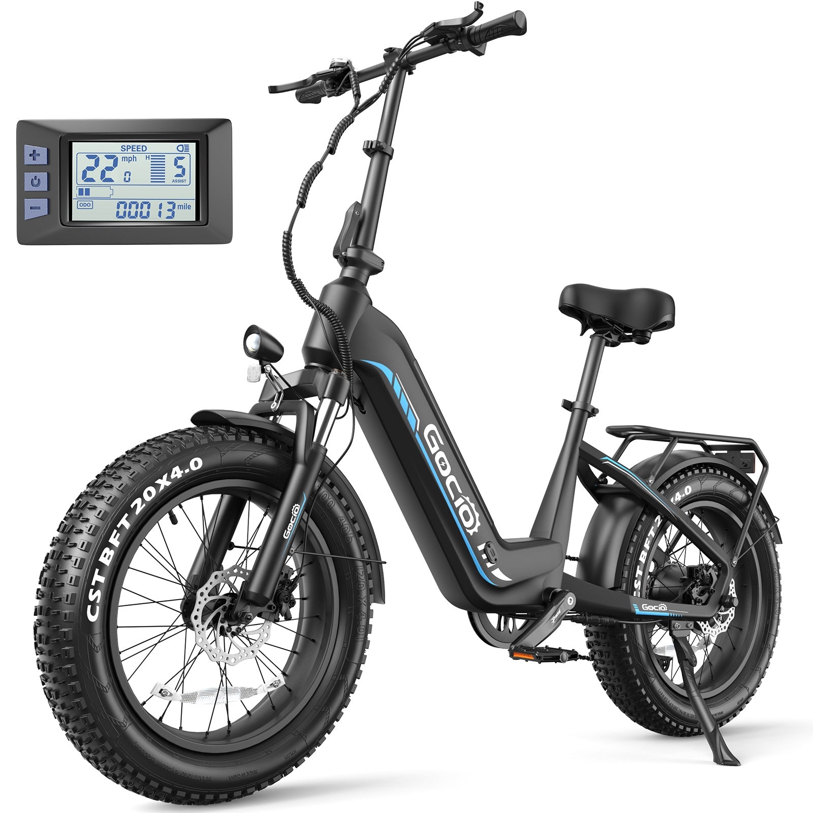 Gocio Electric Bike for Adults, Peak 1025W Mountain E Bike, 48V 13AH Removable Lithium-Ion Battery Ebikes, 20"x4.0" Fat Tire Electric Bicycles, 3A Fast Charge, up to 60 Miles Man Woman UL2849 - GOCIO
