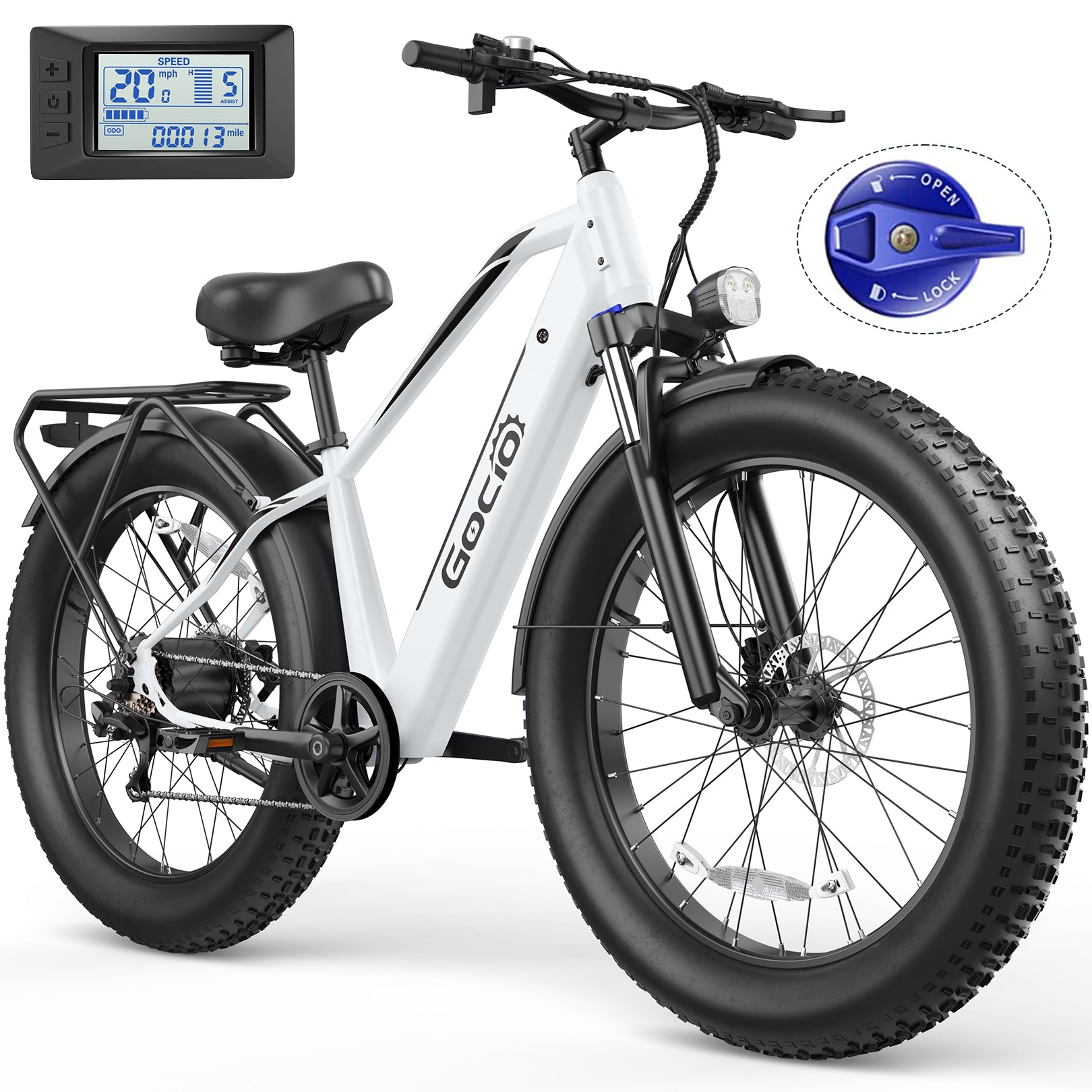 Bicicleta eléctrica de montaña Gocio Peak de 1000 W, 26" x 4.0", neumáticos anchos, batería de 48 V y 15 Ah, 45 km/h, para adultos, con luz trasera y modo crucero, ideal para todoterreno, arena y nieve, UL2849