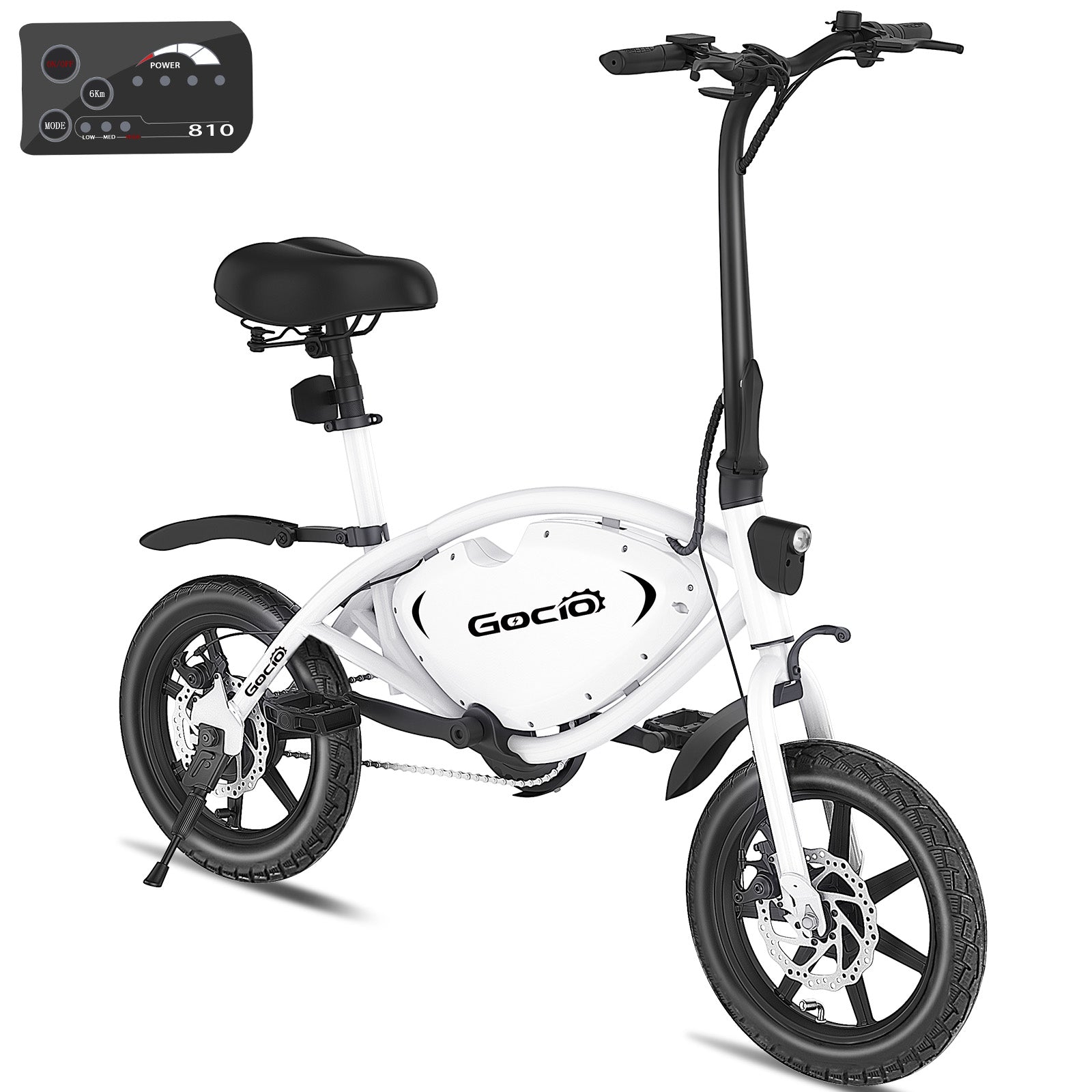 Gocio 14" Foldable Electric Bike, 375Wh 48V Electric Bicycles for Adults Women Teens, Peak 500W City Commuter Cruiser Ebikes, LED Display, E bike One-Piece Tire with 5 Riding Modes UL2849