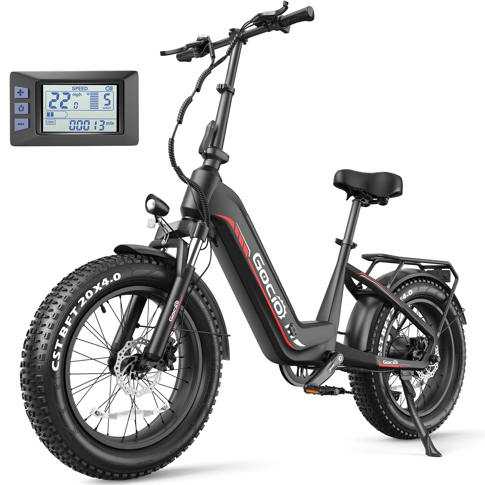 Gocio Electric Bike for Adults, Peak 1025W Mountain E Bike, 48V 13AH Removable Lithium-Ion Battery Ebikes, 20"x4.0" Fat Tire Electric Bicycles, 3A Fast Charge, up to 60 Miles Man Woman UL2849