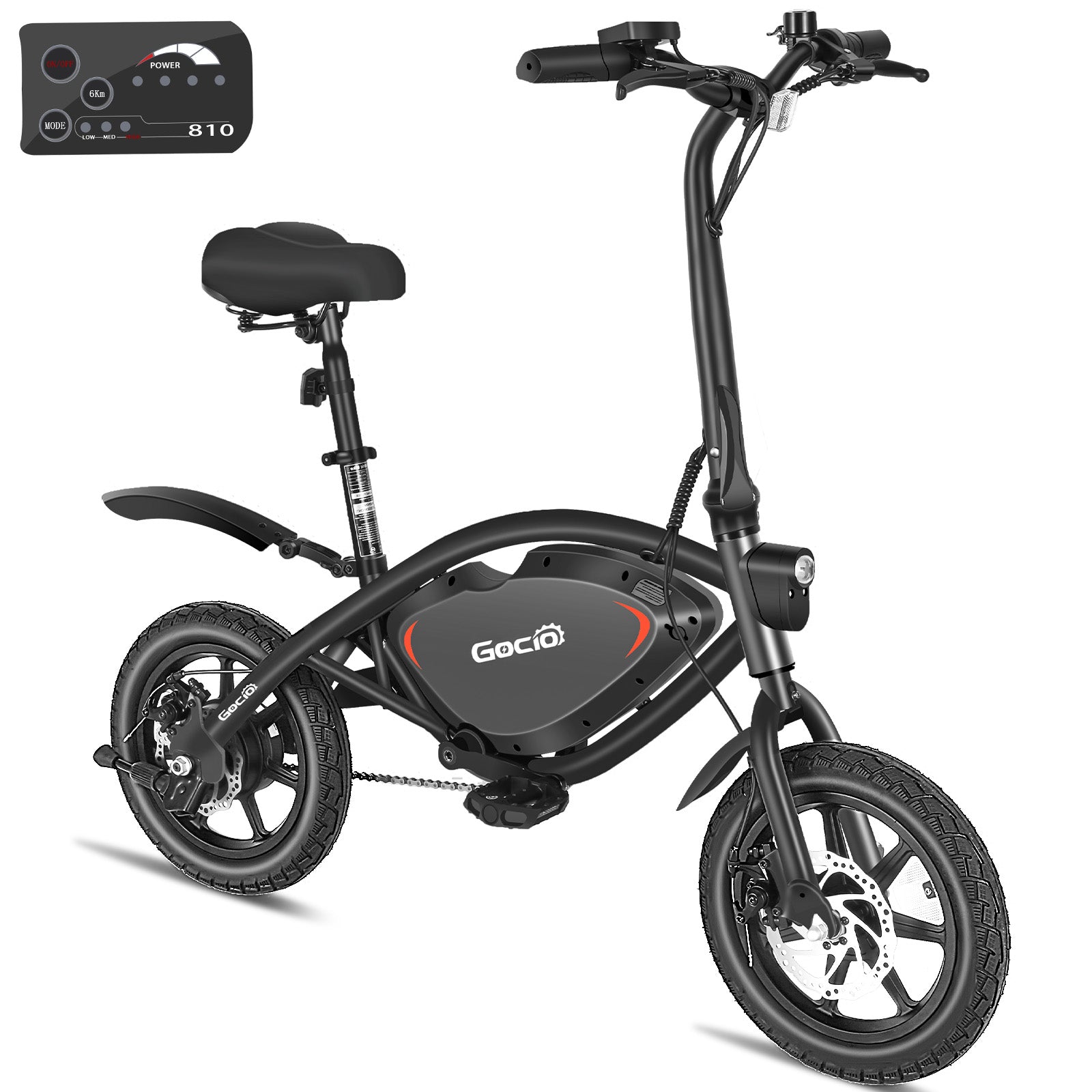 Gocio 14" Foldable Electric Bike, 375Wh 48V Electric Bicycles for Adults Women Teens, Peak 500W City Commuter Cruiser Ebikes, LED Display, E bike One-Piece Tire with 5 Riding Modes UL2849