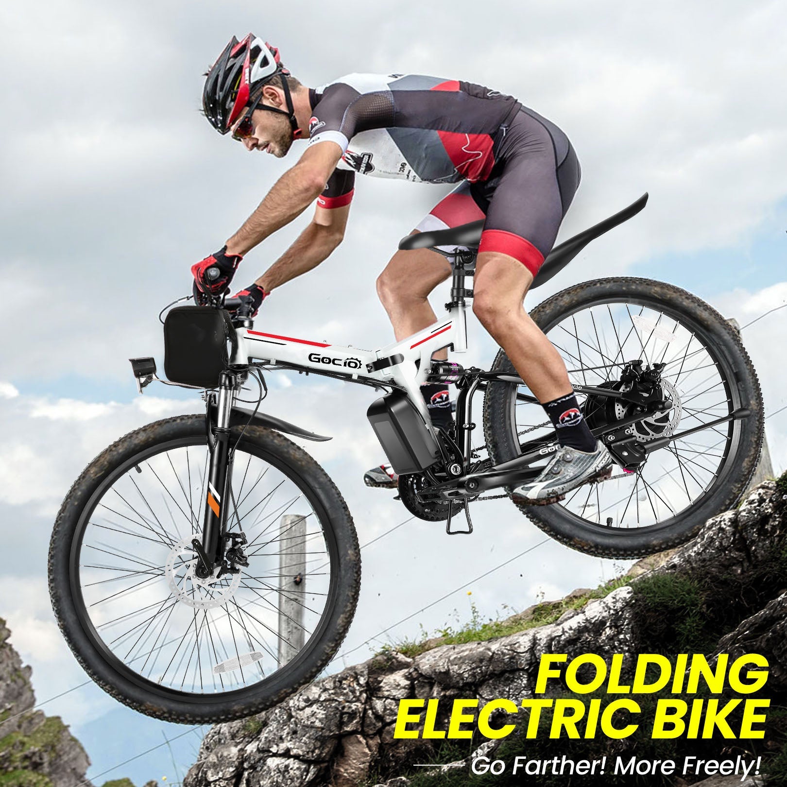 Gocio Electric Bike 500W Folding Electric Mountain Bike 26" Full Suspension Adult Electric Bike 21 Speed Max 19.8Mph with 48V 374.4Wh Battery UL2849 - GOCIO