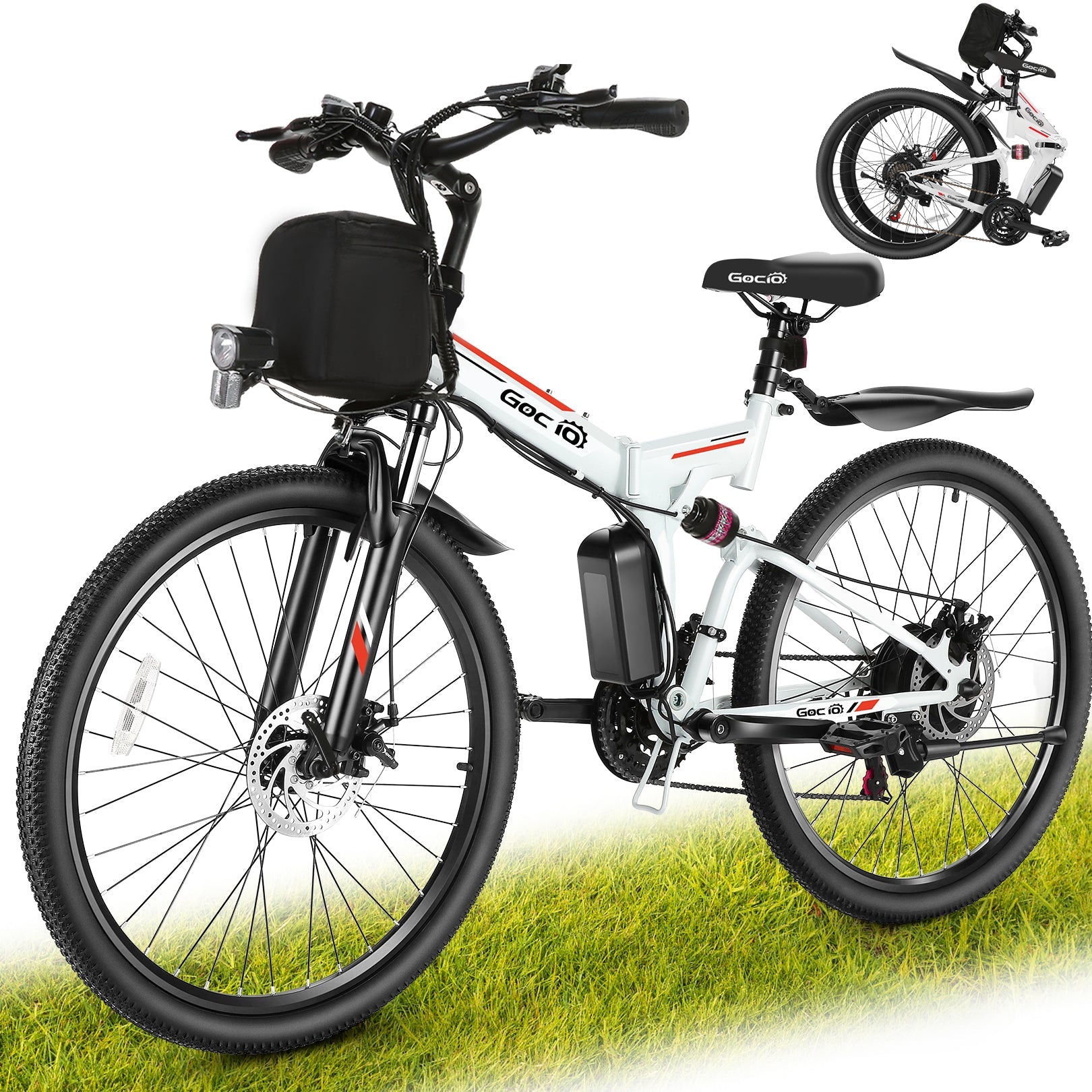 Gocio Electric Bike 500W Folding Electric Mountain Bike 26" Full Suspension Adult Electric Bike 21 Speed Max 19.8Mph with 48V 374.4Wh Battery UL2849 - GOCIO