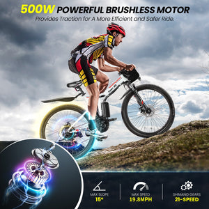 Gocio Electric Bike 500W Folding Electric Mountain Bike 26" Full Suspension Adult Electric Bike 21 Speed Max 19.8Mph with 48V 374.4Wh Battery UL2849 - GOCIO