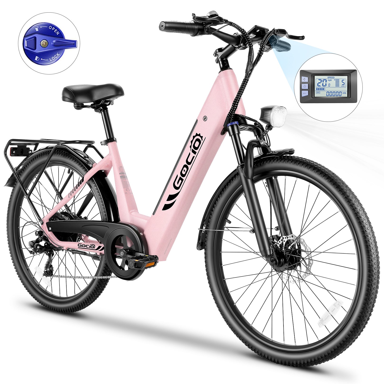 Gocio 26" x 2.1" Electric Bike for Adults, 500W Commuter Ebike, 48V 720wh Built-in Battery, 5 Riding Modes, Max 60 Miles, LCD, Lockable Front Suspension Step Thru E Bikes UL 2849