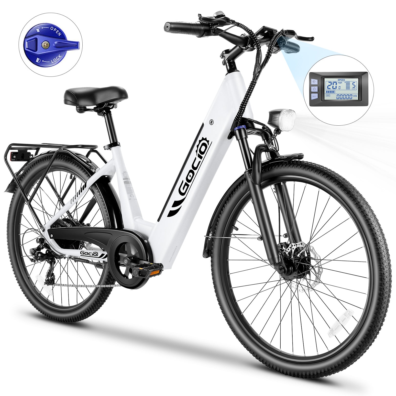 Gocio 26" x 2.1" Electric Bike for Adults, 500W Commuter Ebike, 48V 720wh Built-in Battery, 5 Riding Modes, Max 60 Miles, LCD, Lockable Front Suspension Step Thru E Bikes UL 2849