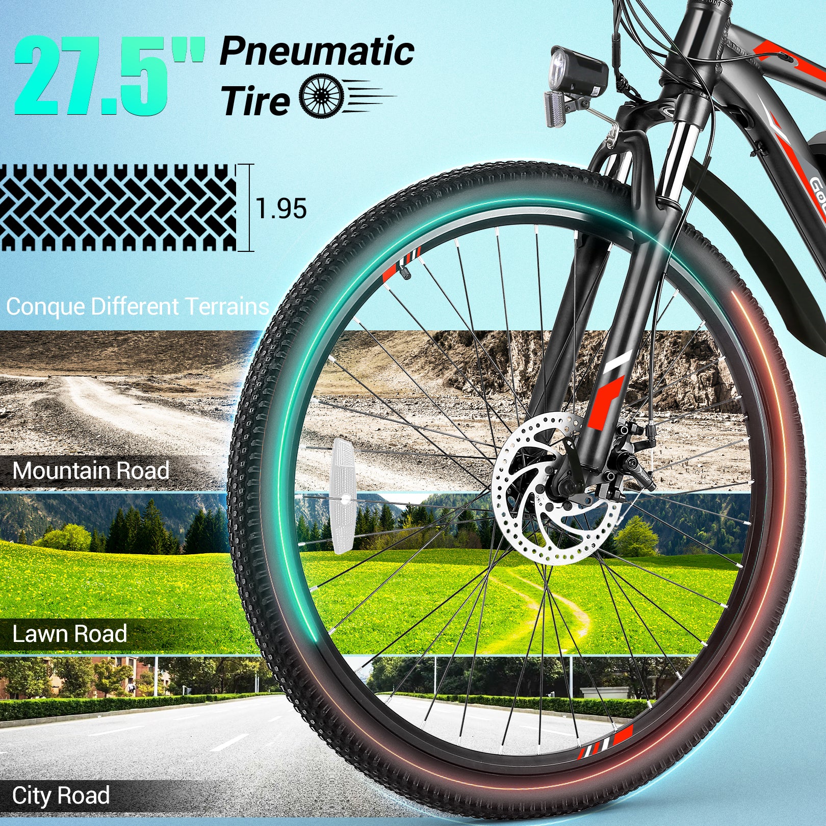 Gocio 500W 27.5" Electric Bike, Max 19.8mph Electric Mountain Bike 48V 10.4Ah Removable Battery Commuter Ebike for Adults, LCD Display Electric Bicycles, Shimano 21 Speed UL2849 Certified - GOCIO