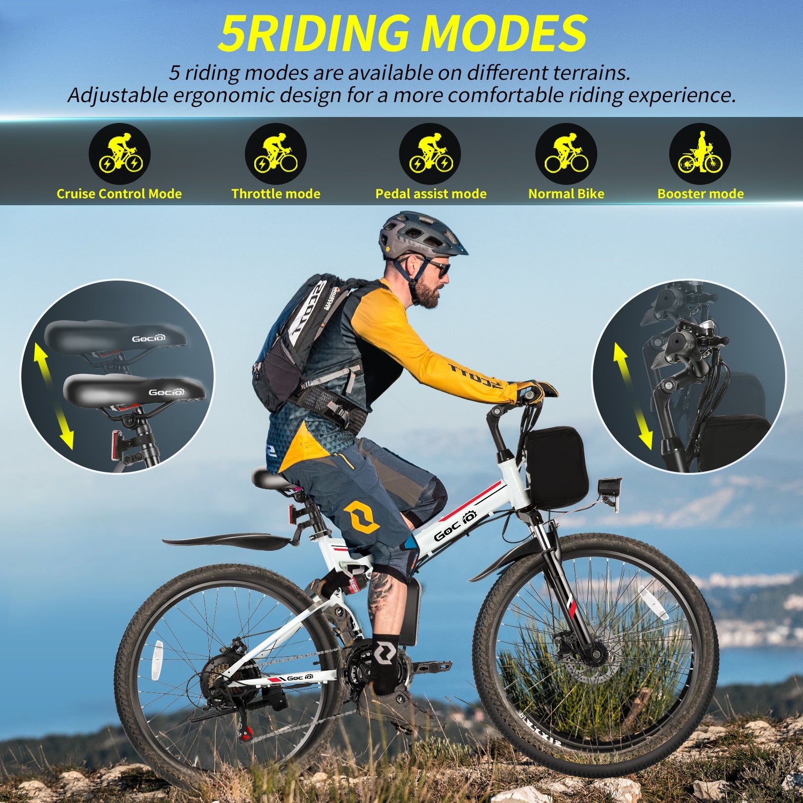 Gocio Electric Bike 500W Folding Electric Mountain Bike 26" Full Suspension Adult Electric Bike 21 Speed Max 19.8Mph with 48V 374.4Wh Battery UL2849 - GOCIO