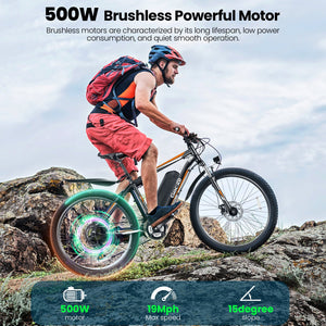 Gocio Electric Bike 500W Adult Electric Mountain Bike 26" Off Road Electric Bicycle 21 Speed Commuter E-Bike Max 19.8mph with 48V 375Wh Battery UL2849 - GOCIO
