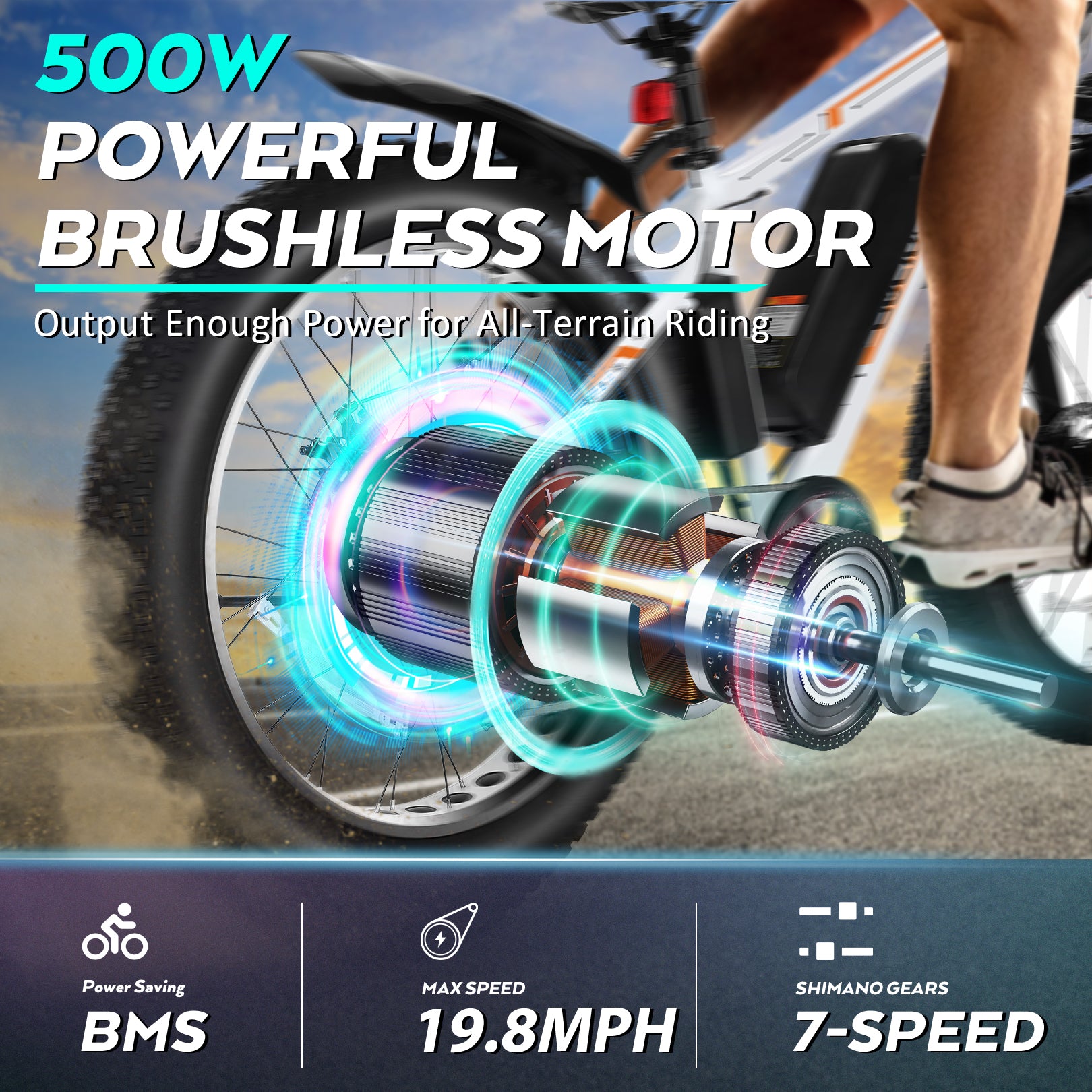 Gocio 26" 4.0 Fat Tire Electric Bike for Adults, 500W Adults E Bike, 48V 13Ah Battery, Max 22Mph Electric Mountain Bike Beach Bicycle Snow Bike Ebike for Men, Professional 7-Speed UL2849