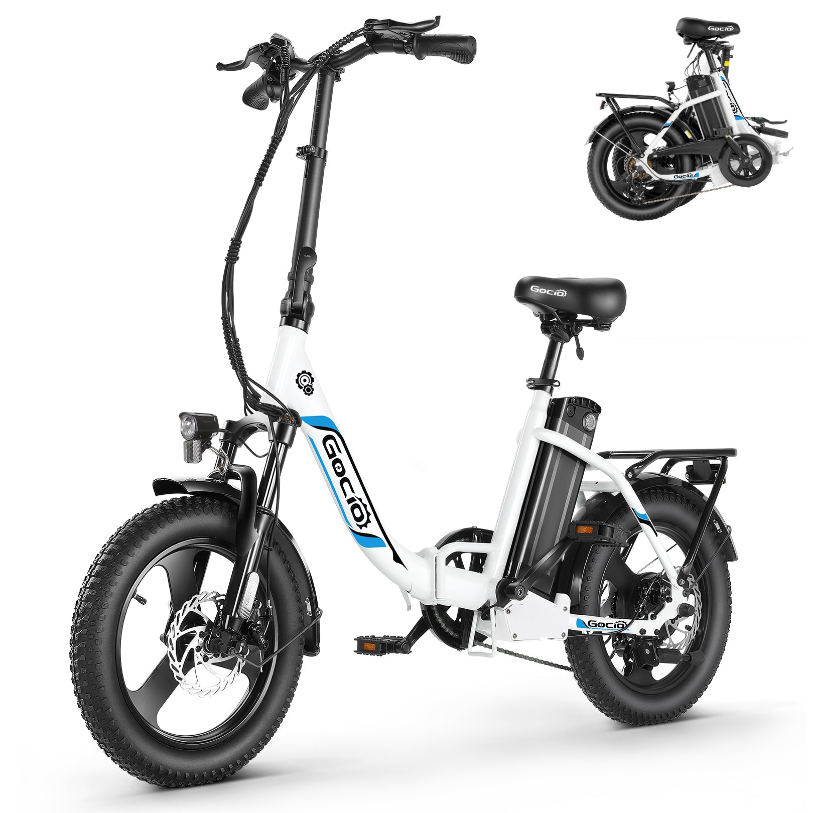 Gocio Electric Bike 3.0 Fat Tire Foldable Ebike, 48V 374.4Wh Battery, Peak 700W Folding Electric Bike, Lockable Suspension Fork, LCD, 16" One-Piece Tire Electric Bicycles for Women Adults UL2849 - GOCIO