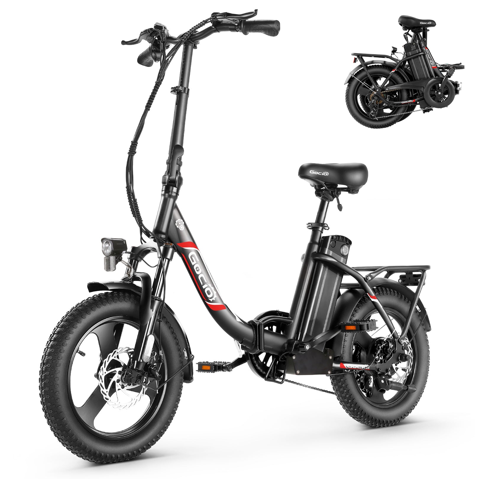Gocio Electric Bike 3.0 Fat Tire Foldable Ebike, 48V 374.4Wh Battery, Peak 700W Folding Electric Bike, Lockable Suspension Fork, LCD, 16" One-Piece Tire Electric Bicycles for Women Adults UL2849 - GOCIO