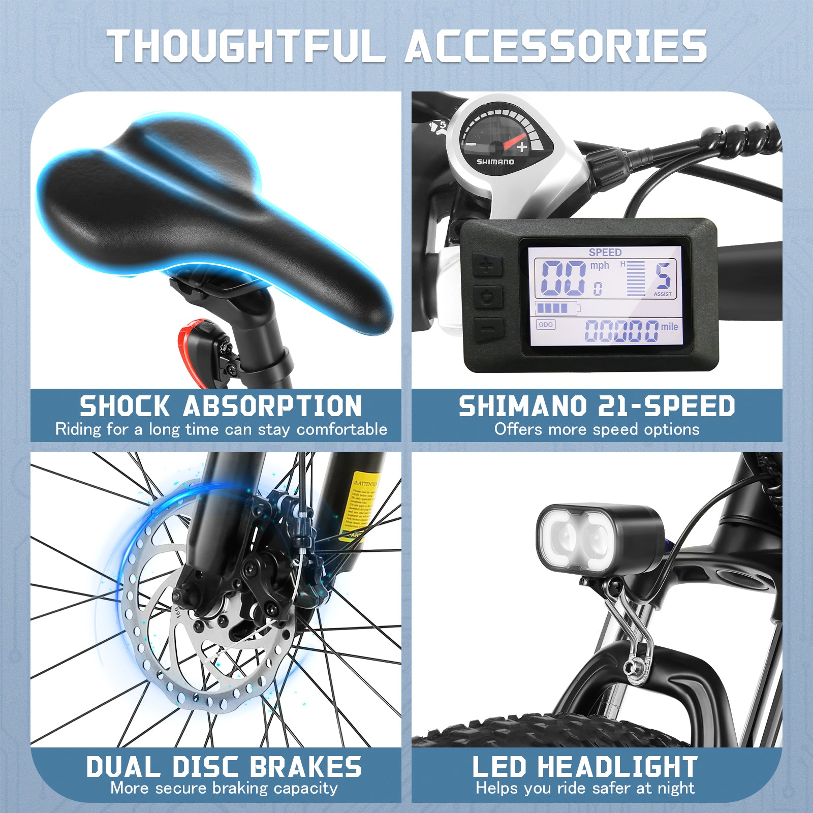 Gocio 500W 26" Electric Bike, 2.1" Electric Mountain Bike for Adults, 499Wh 48V 10.4Ah Battery 19.8MPH 3H Fast Charge Ebike, LCD Display, Lockable Suspension Fork, Shimano 21 Speed UL2849