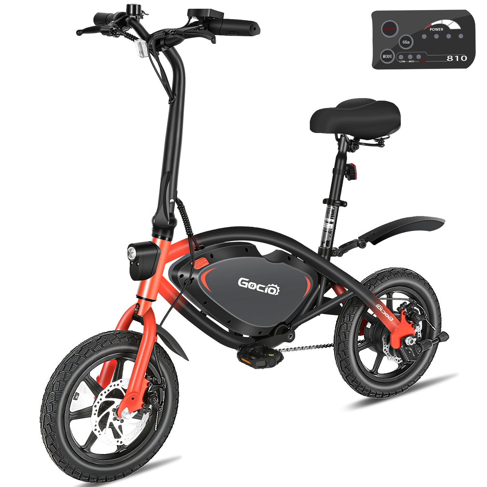 Gocio 14" Foldable Electric Bike, 375Wh 48V Electric Bicycles for Adults Women Teens, Peak 500W City Commuter Cruiser Ebikes, LED Display, E bike One-Piece Tire with 5 Riding Modes UL2849