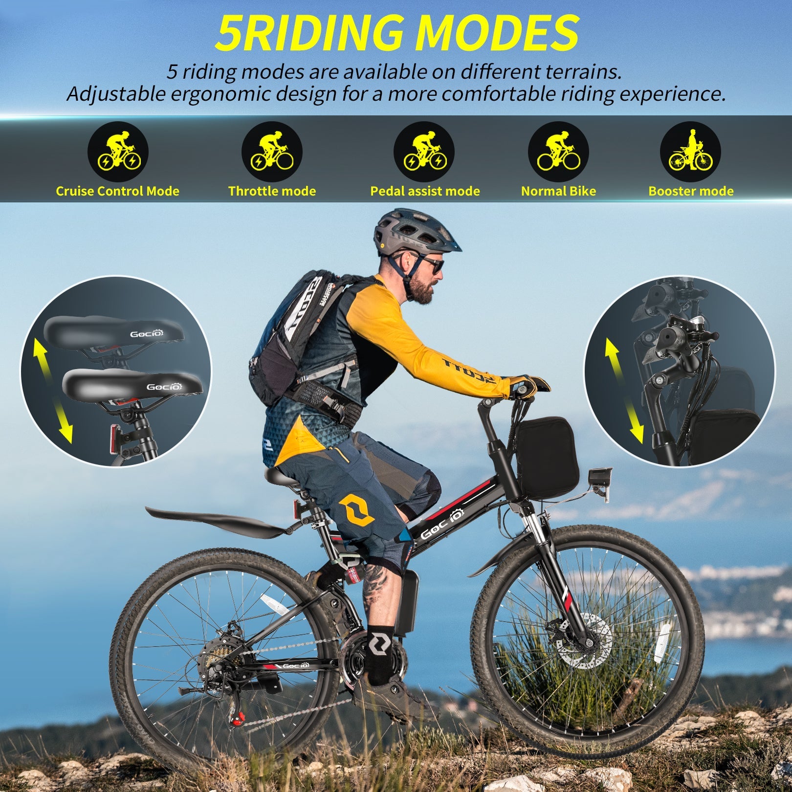 Gocio Electric Bike 500W Folding Electric Mountain Bike 26" Full Suspension Adult Electric Bike 21 Speed Max 19.8Mph with 48V 374.4Wh Battery UL2849 - GOCIO