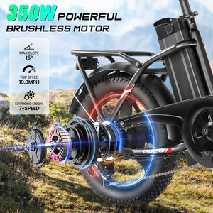Gocio Electric Bike 3.0 Fat Tire Foldable Ebike, 48V 374.4Wh Battery, Peak 700W Folding Electric Bike, Lockable Suspension Fork, LCD, 16" One-Piece Tire Electric Bicycles for Women Adults UL2849 - GOCIO