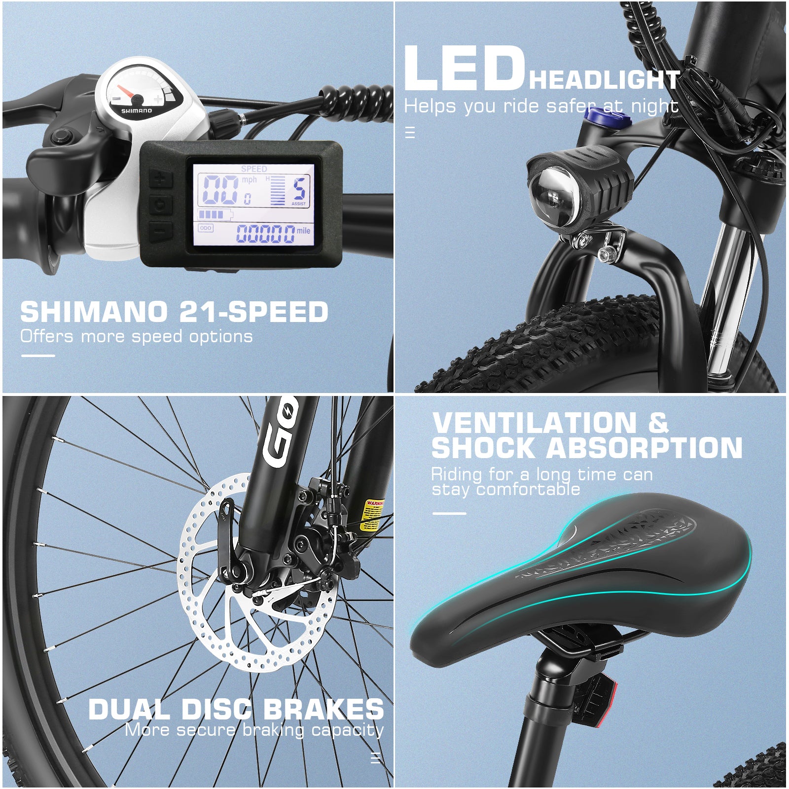 Gocio 27.5" Electric Bike, Peak 750W Electric Bike for Adults, 22mph Electric Mountain Bicycles, 48V 10.4Ah Battery Ebike UL 2849, Aluminum Alloy, Lockable Suspension Fork, Shimano 21 Speed - GOCIO