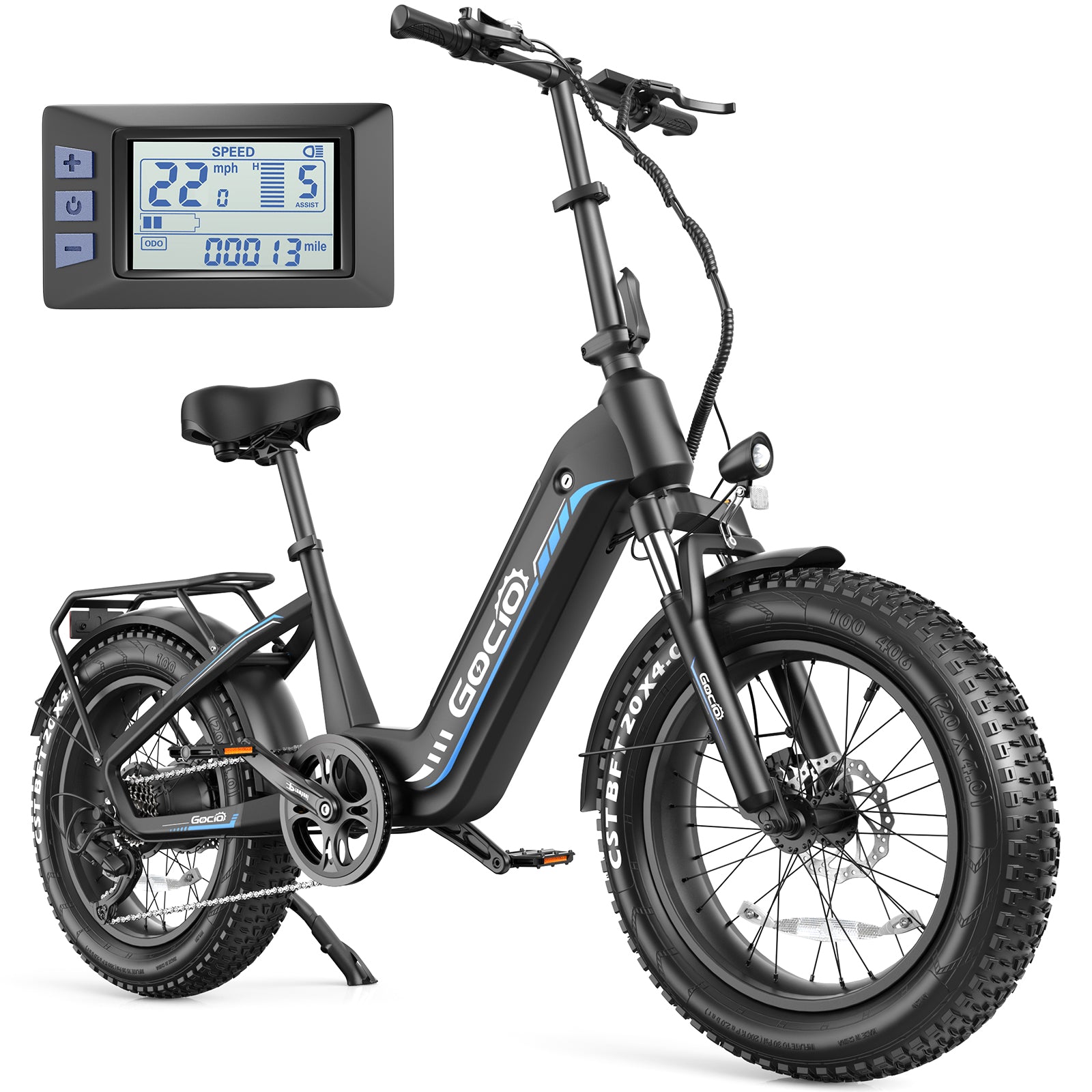 Gocio Electric Bike for Adults, Peak 1025W Mountain E Bike, 48V 13AH Removable Lithium-Ion Battery Ebikes, 20"x4.0" Fat Tire Electric Bicycles, 3A Fast Charge, up to 60 Miles Man Woman UL2849