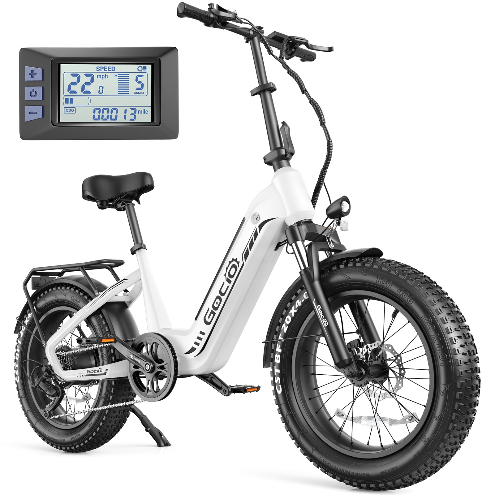 Gocio Electric Bike for Adults, Peak 1025W Mountain E Bike, 48V 13AH Removable Lithium-Ion Battery Ebikes, 20"x4.0" Fat Tire Electric Bicycles, 3A Fast Charge, up to 60 Miles Man Woman UL2849