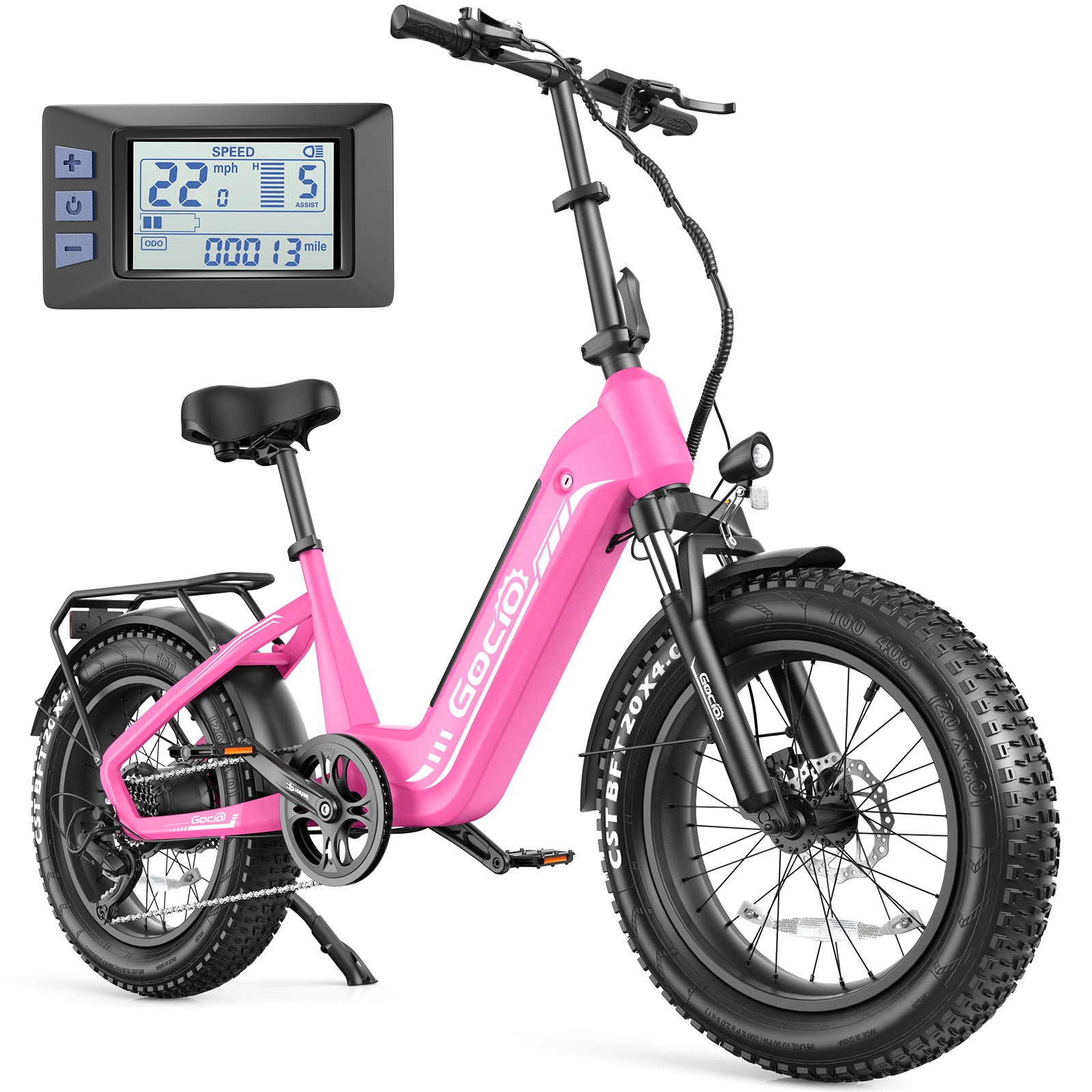 Gocio Electric Bike for Adults, Peak 1025W Mountain E Bike, 48V 13AH Removable Lithium-Ion Battery Ebikes, 20"x4.0" Fat Tire Electric Bicycles, 3A Fast Charge, up to 60 Miles Man Woman UL2849