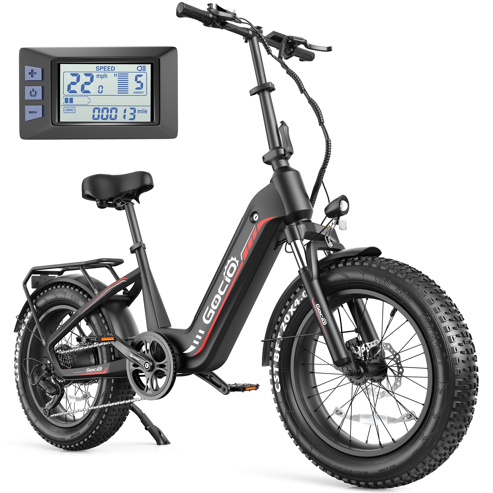 Gocio Electric Bike for Adults, Peak 1025W Mountain E Bike, 48V 13AH Removable Lithium-Ion Battery Ebikes, 20"x4.0" Fat Tire Electric Bicycles, 3A Fast Charge, up to 60 Miles Man Woman UL2849