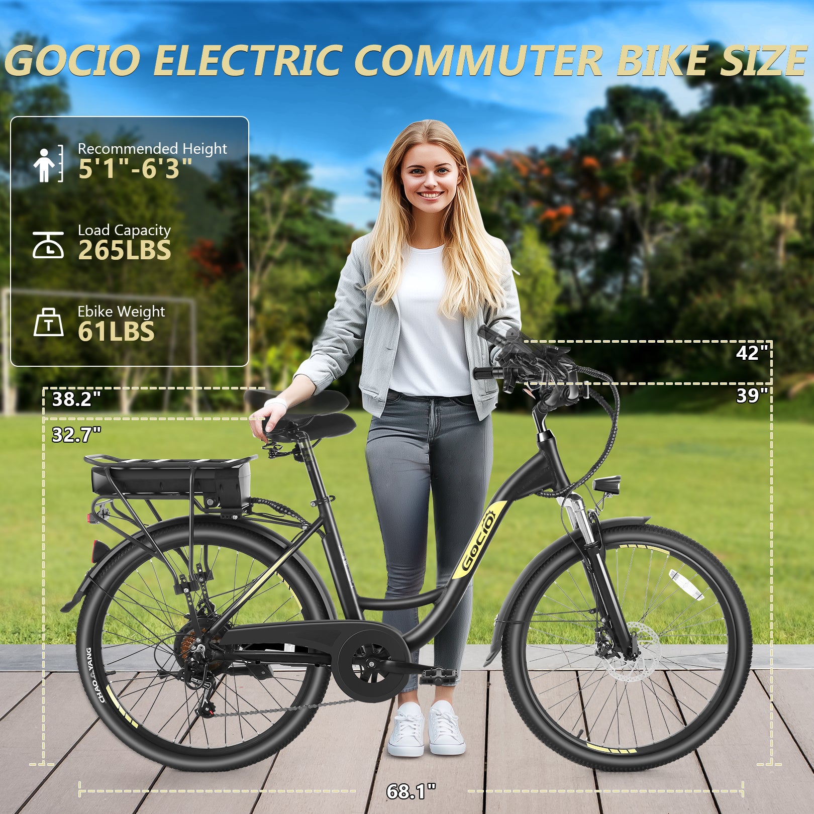 Gocio 26" Peak 700W Low Frame Electric Bike for Adults, Long-Lasting 48V 10.4Ah Battery, LCD Display, 5 Riding Modes, Headlight and Taillight, 7 Speeds Commuter Women Ebike, City Cruiser Ebike, Black