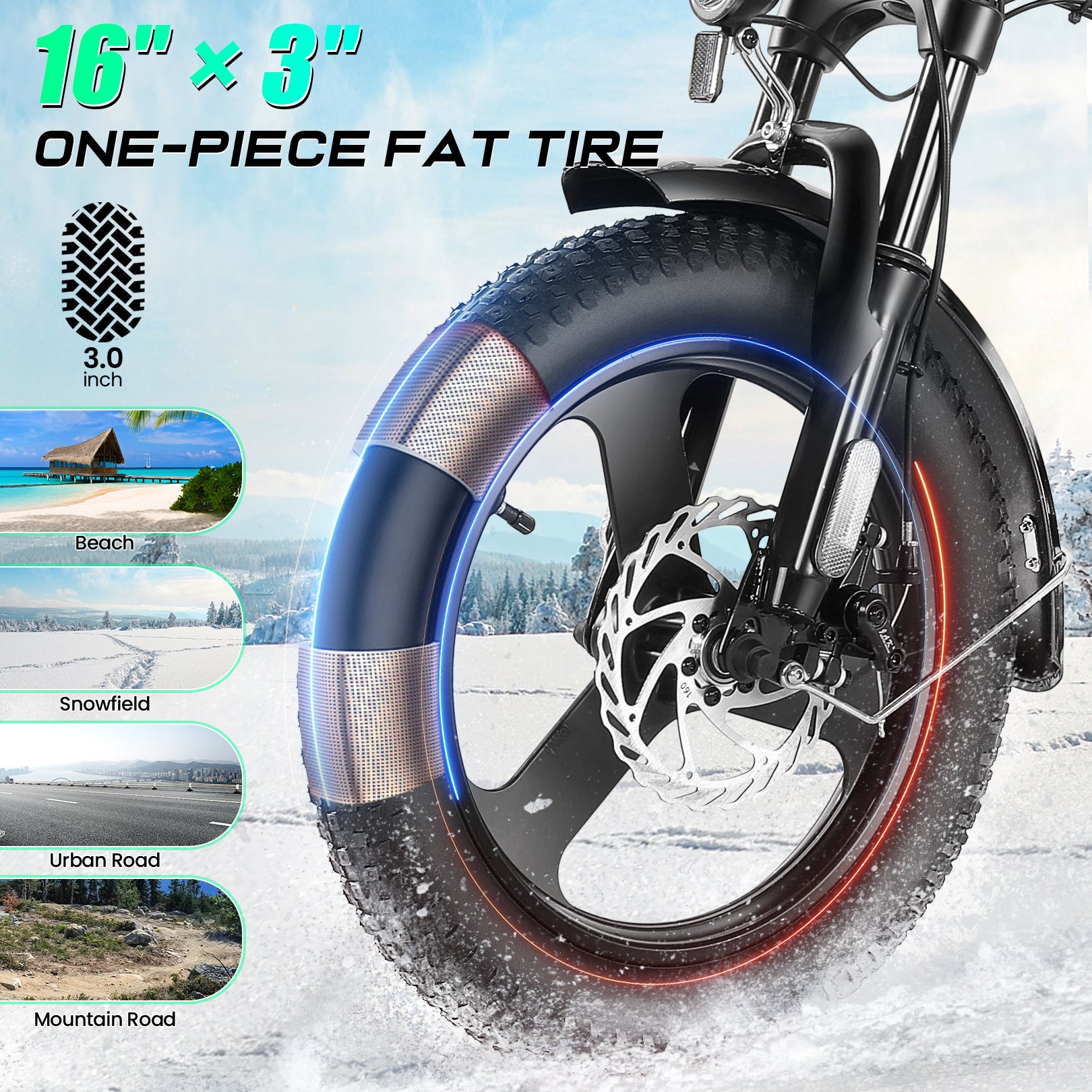 Gocio Electric Bike 3.0 Fat Tire Foldable Ebike, 48V 374.4Wh Battery, Peak 700W Folding Electric Bike, Lockable Suspension Fork, LCD, 16" One-Piece Tire Electric Bicycles for Women Adults UL2849 - GOCIO