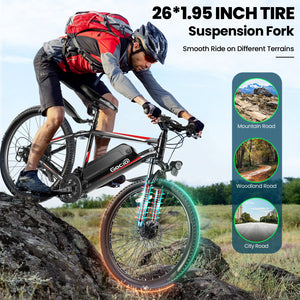 Gocio Electric Bike 500W Adult Electric Mountain Bike 26" Off Road Electric Bicycle 21 Speed Commuter E-Bike Max 19.8mph with 48V 375Wh Battery UL2849 - GOCIO