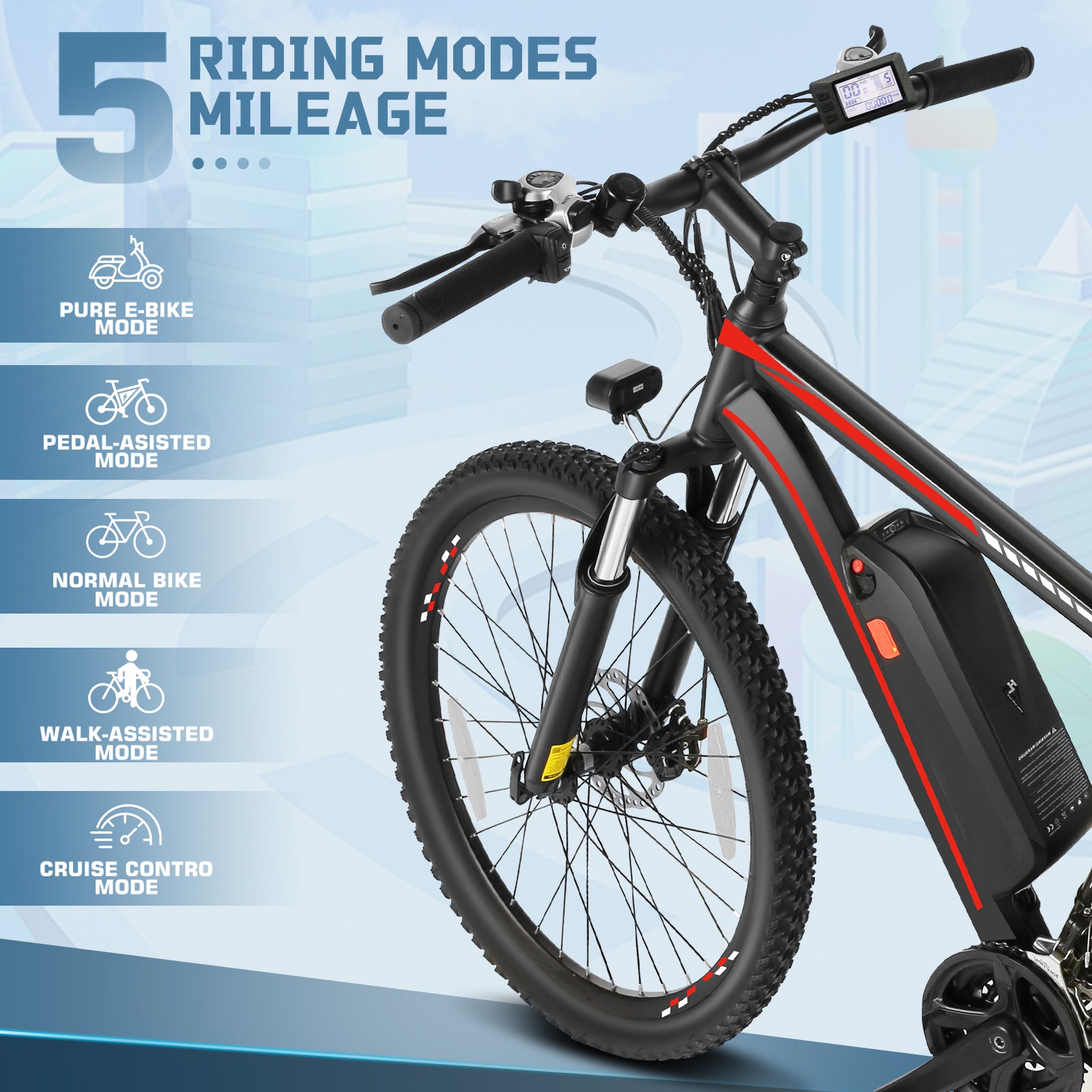 Gocio 500W 26" Electric Bike, 2.1" Electric Mountain Bike for Adults, 499Wh 48V 10.4Ah Battery 19.8MPH 3H Fast Charge Ebike, LCD Display, Lockable Suspension Fork, Shimano 21 Speed UL2849