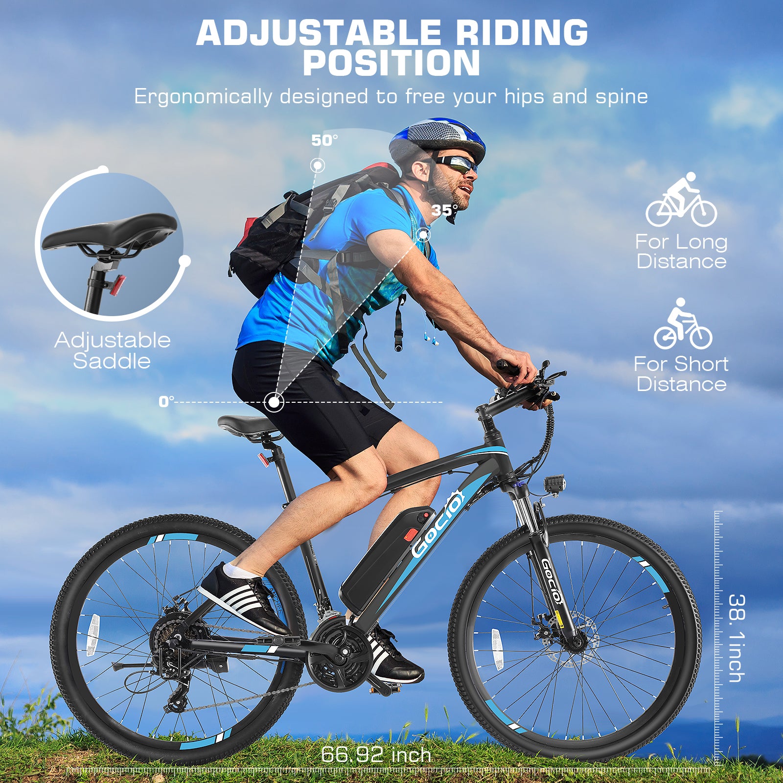 Gocio 27.5" Electric Bike, Peak 750W Electric Bike for Adults, 22mph Electric Mountain Bicycles, 48V 10.4Ah Battery Ebike UL 2849, Aluminum Alloy, Lockable Suspension Fork, Shimano 21 Speed - GOCIO